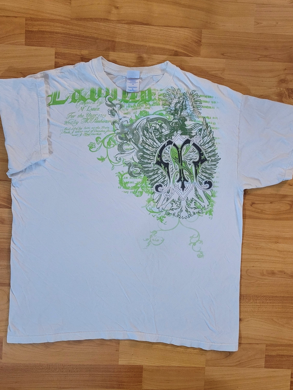 Y2K Green Graphic Short Sleeve White T-Shirt Streetwear Men's XL Extrs Large